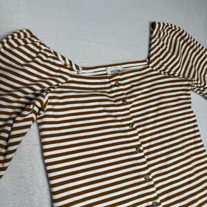 Porridge Striped Puff Sleeve Square Neck Cropped Top Womens Size Medium